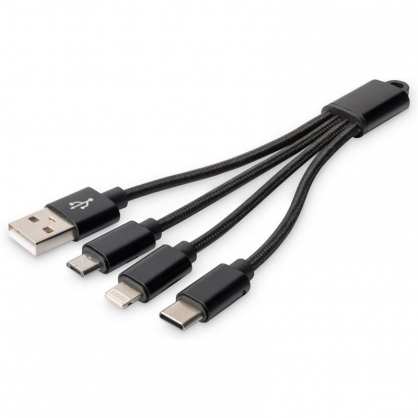 Digitus Cable 3 en 1 USB 2.0 a Lightning/Micro USB/USB-C 15cm Negro