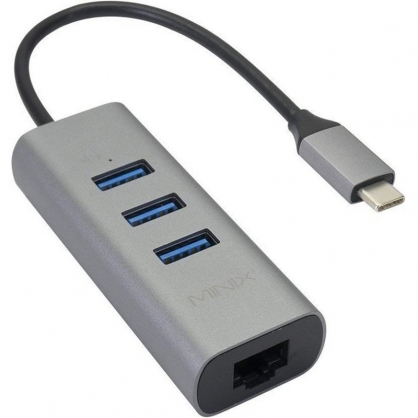 Minix Neo-C-UEGR Adaptador USB-C a 3 Puertos USB 3.0/RJ-45