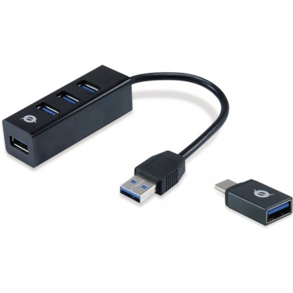 Conceptronic Hubbies Concentrador USB 3.0 x4 con Adaptador OTG USB-C