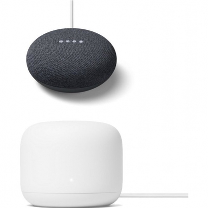 Google Pack Nest Wifi Router Blanco + Nest Mini Altavoz Inteligente y Asistente Carbn