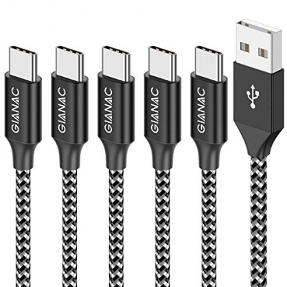 GIANAC Cable USB Tipo C, 5Pack [0.25M 0.5M 1M 2M 3M] 3A Cargador Tipo C Nylon Carga Rpida y Sincronizacin Cable USB C para Galaxy S10/S9/S8 Note9, Xiaomi Mi A2/A1, Huawei P30/P20/Mate20, Xperia XZ