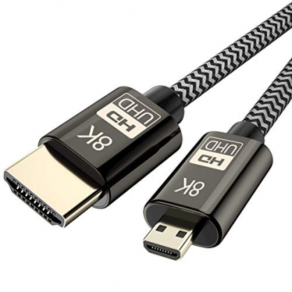 CABLEDECONN Cable Micro HDMI a HDMI 2.1 8K de alta velocidad 8K @ 60Hz 4K @ 120Hz Adaptador Ultra HD HDR para cmaras digitales, videocmaras, tabletas y otros dispositivos con Micro HDMI