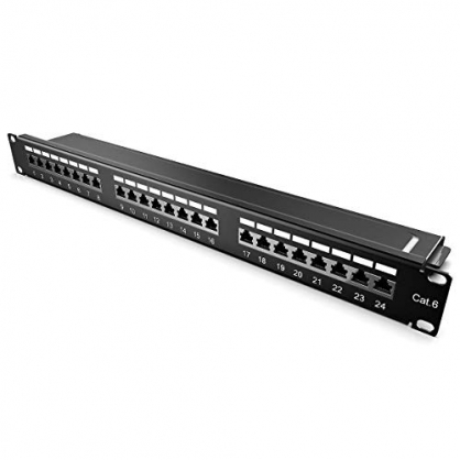 kwmobile Panel de parcheo de 24 Puertos - Patchpanel Cat.6 para Montaje en Pared - Puerto de Entrada de 19' RJ45 con Cable a Tierra y Tornillos