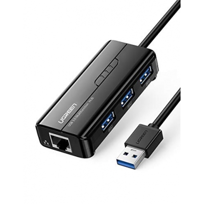 UGREEN Hub USB 3.0 Ethernet Adaptador 1000 Gigabit Ethernet, Tarjeta Red LAN RJ45 con 3 USB 3.0 Puerto 5Gbps para Xiaomi Mi Box S, Macbook, Lenovo Y530, Ideapad, Raspberry Pi 4 y Otros Porttiles